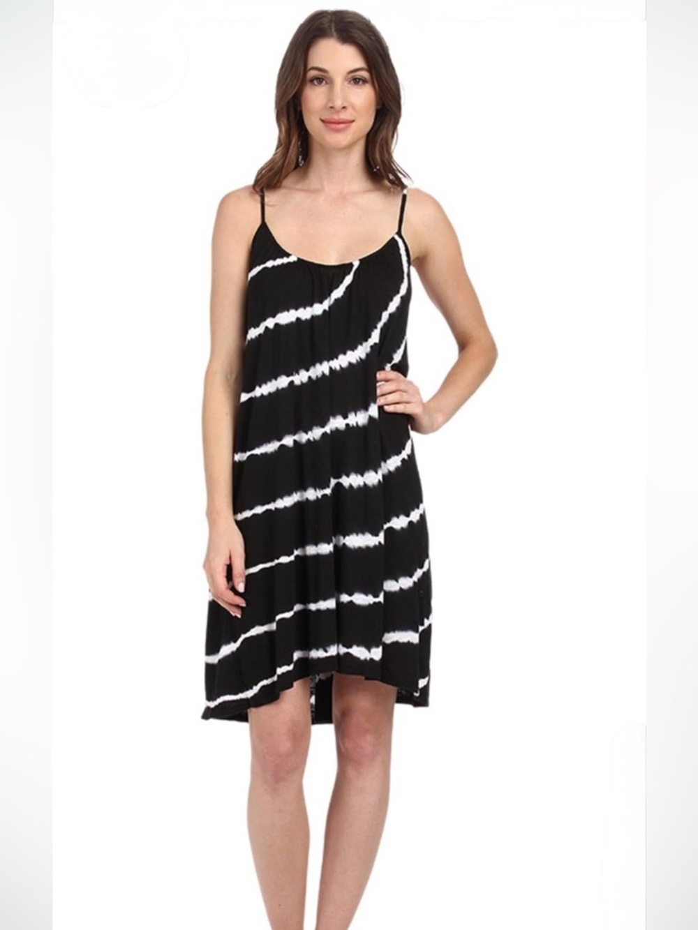 VELVET BY GRAHAM & SPENCER Tie Dye Slub Cami Dress Black White Size Small